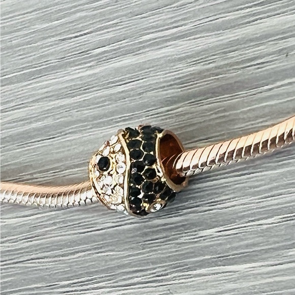 Gold plated black & clear crystal paved Bracelet charm - Picture 4 of 6